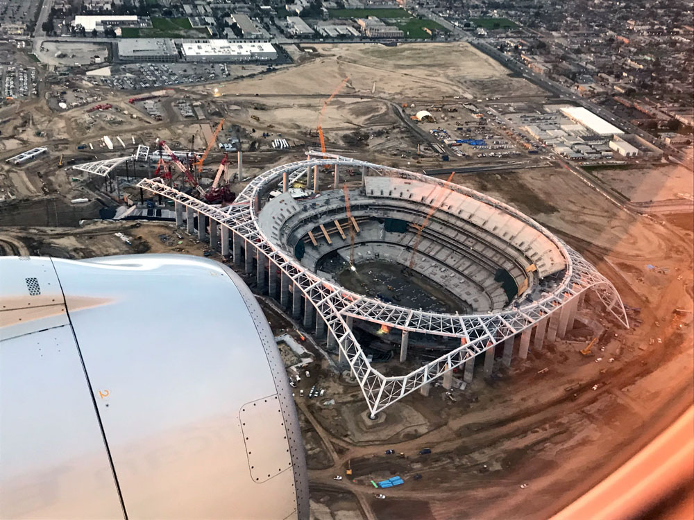 an aerial view of a stadium under construction