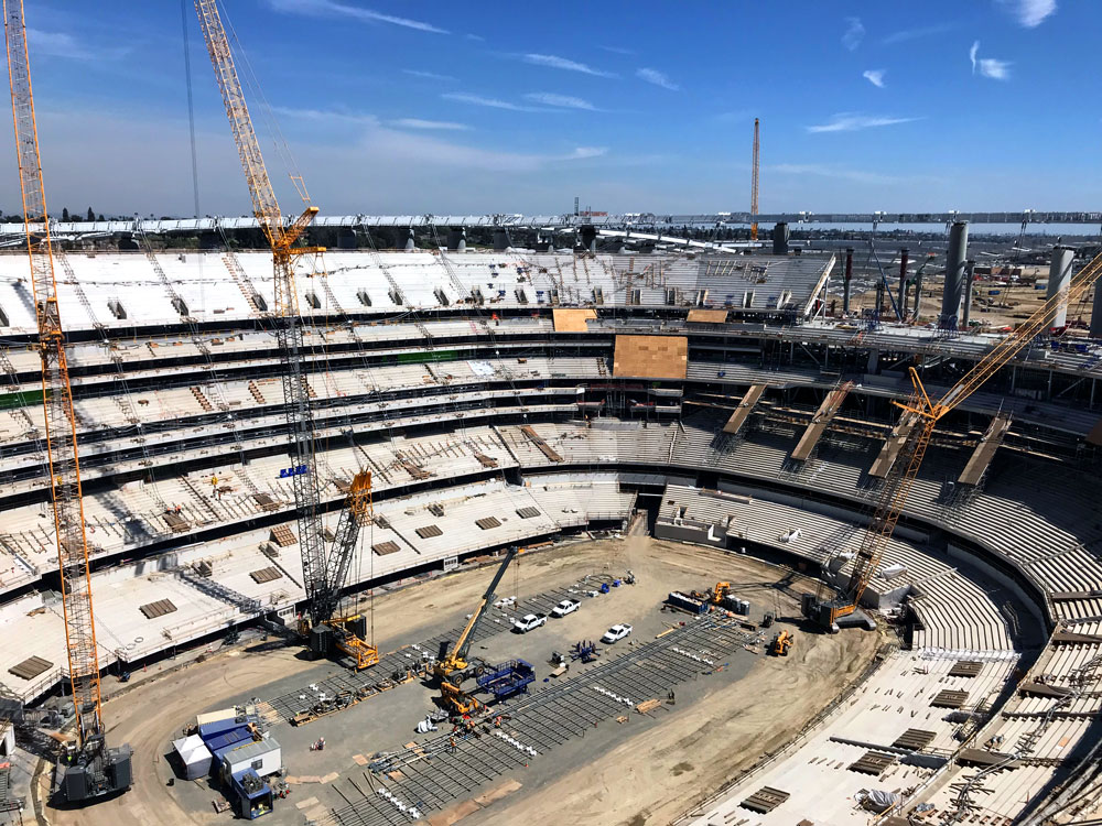 a stadium under construction with multiple cranes